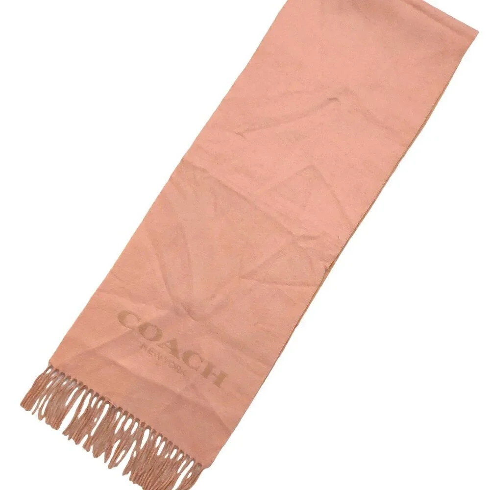 COACH Classic Vintage Pink Tan Reversible Wool & Cashmere Scarf VWT $175